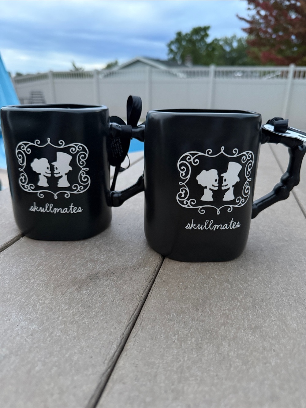 Rae Dunn Black Skullmates Ceramic Mugs (Set of 2)